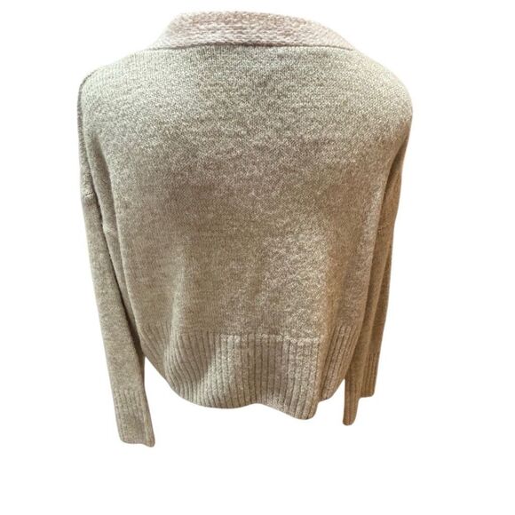 Top Shop Cropped Sweater Oatmeal Beige Contrast Mohair/Wool Trim V-Neck Woman 2‎ - Picture 3 of 7